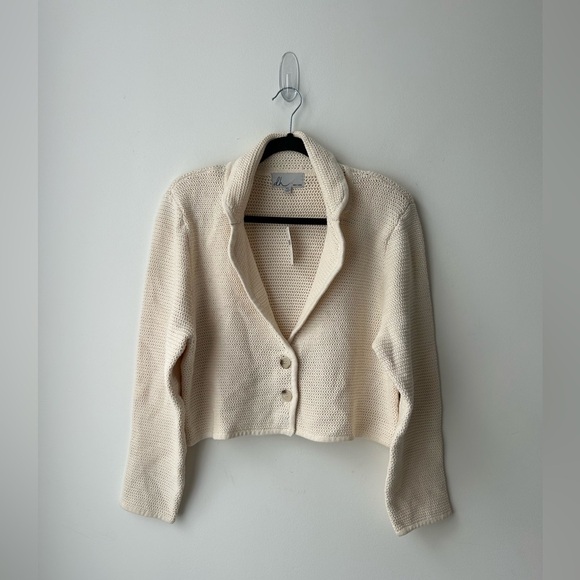 Anthropologie dh New York Crochet Cropped Sweater Blazer neutral color - Picture 2 of 15